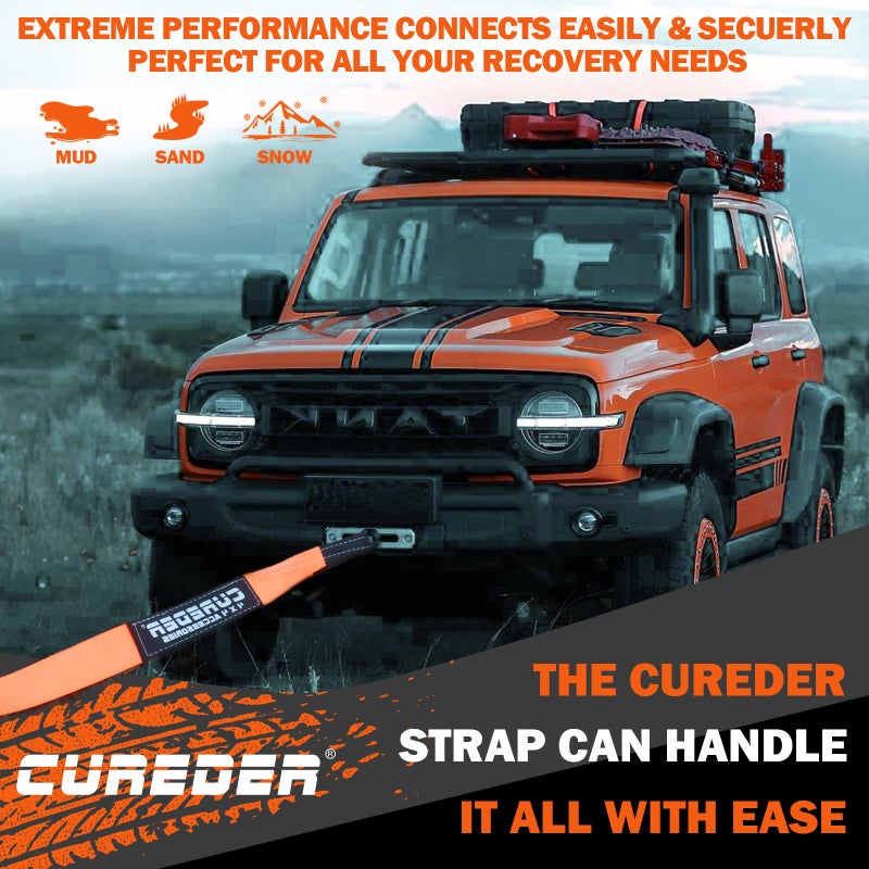 Cureder Tow Strap - 3'' x 30ft Recovery Strap Lab Tested 35 121 lb Break Strength Snatch Strap  Suitable for Emergency Off-Road Vehicles and Trucks  Get Your Vehicle Out of Any Situation - Image 4